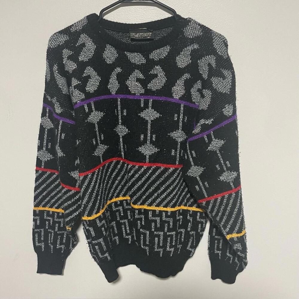 Playboy Black and Gray Patterned Sweater Mens size medium made in U.S.A